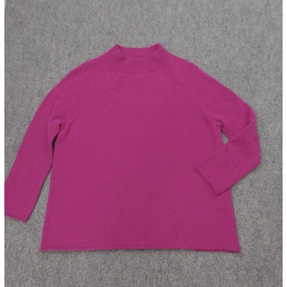 Eileen Fisher Sweater Womens XXS Purple Mock Neck Cashmere Wool Raglan Soft FLAW